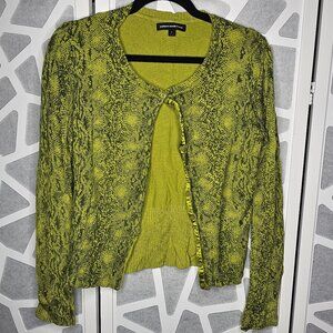 Express Button Down Green Snake Print Sweater Cardigan Size Large